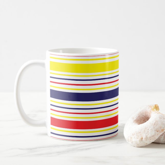 Mug Rayures Jaune Bleu Rouge  (Avec donut)
