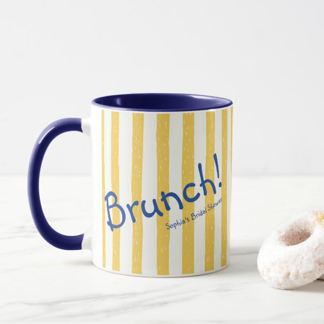 Mug Rayures jaunes Bold Blue Brunch Réception de maria (Avec donut)