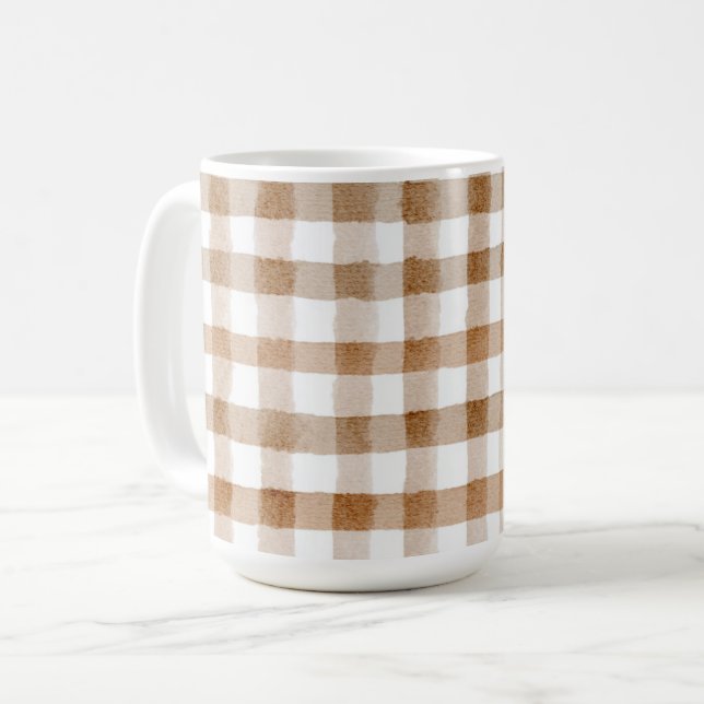 Mug Rayures Marron Crème Carreaux Tannés (Devant gauche)