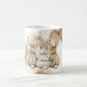 Mug Rayures Marron Crème Rustique Trois Lapins Lièvres