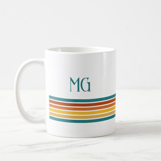 Mug Rayures minimalistes monogrammées rétro (Gauche)