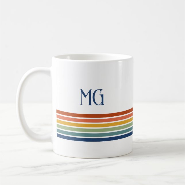 Mug Rayures minimalistes monogrammées rétro (Gauche)