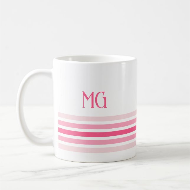 Mug Rayures minimalistes monogrammées rétro (Gauche)