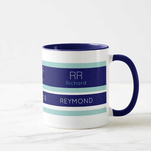 Mug rayures modernes avec son (ou son) nom bleu marine (Droite)