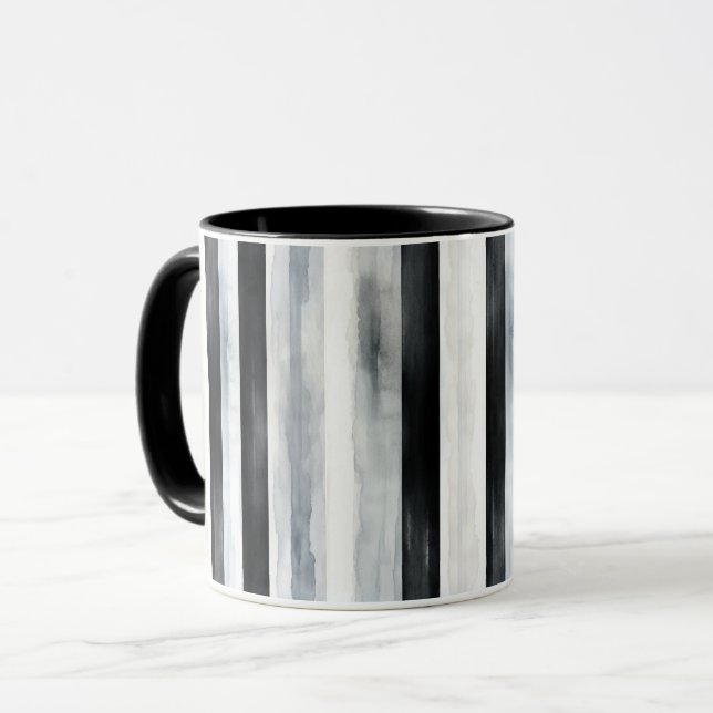 Mug Rayures Noir Gris Blanc (Devant gauche)