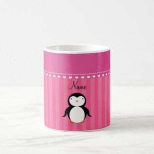 Mug Rayures nommées personnalisées de rose de pingou