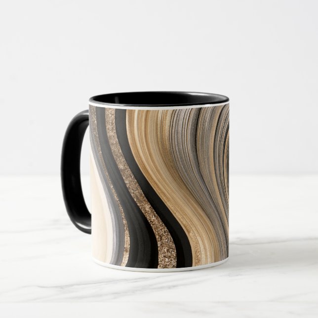 Mug Rayures ondulées noir or (Devant gauche)
