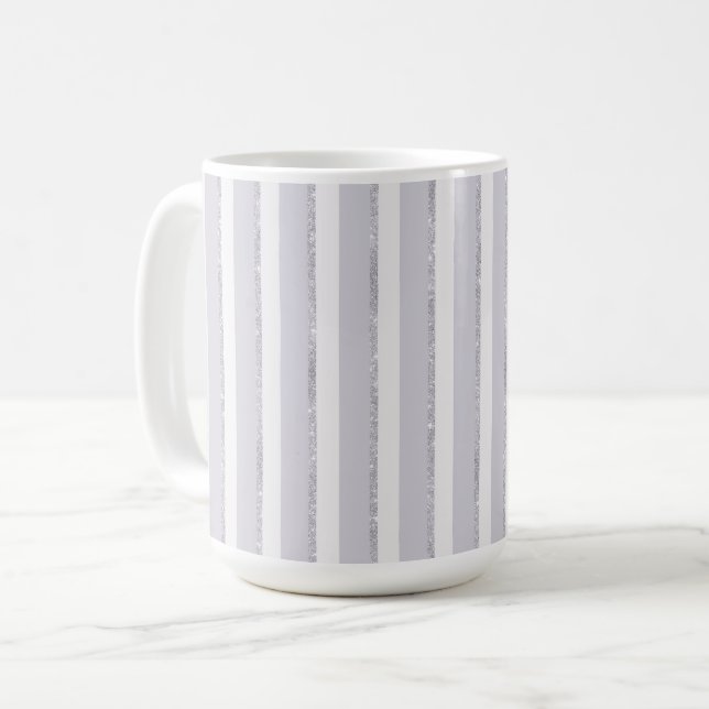 Mug Rayures Pailletées Violet Lavande Blanc (Devant gauche)