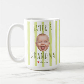 Mug Rayures Photo personnalisée & Nom Bébé Visage Gran