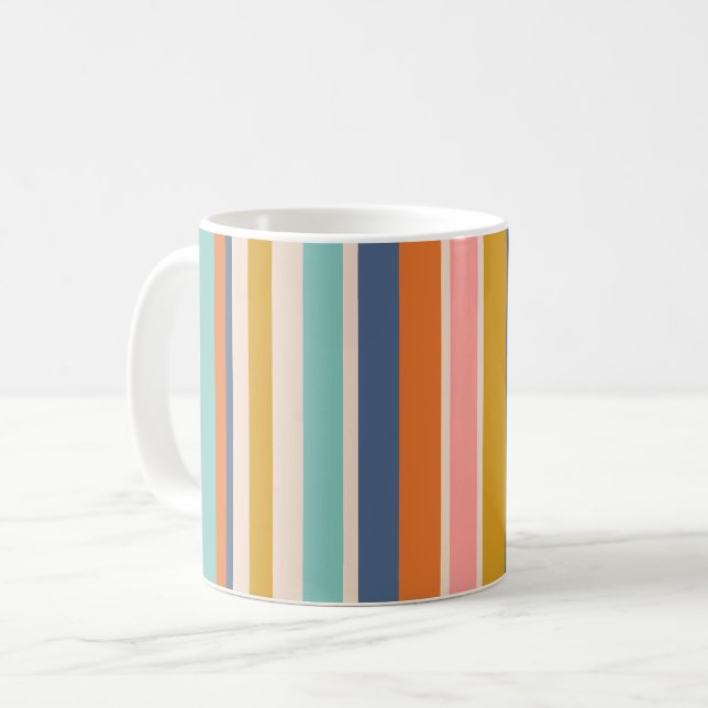Mug Rayures rétro verticales orange bleu et jaune rose (Devant gauche)