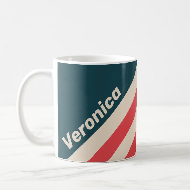 Mug Rayures Rétro Vibe Sarcelle avec Nom (Gauche)