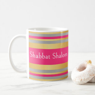 Mug Rayures rose chaud gris or, Shabbat Shalom