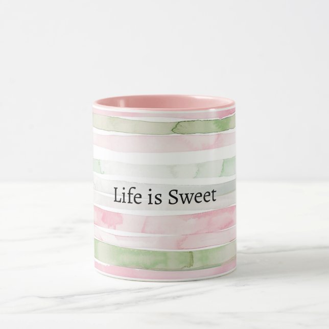 Mug Rayures Rose Menthe La vie est douce (Centre)