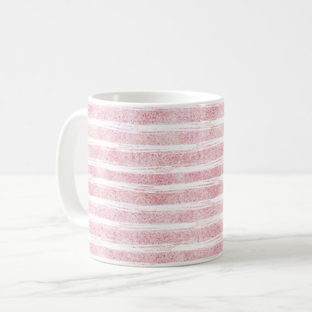 Mug Rayures Rose Pailletées (Devant gauche)