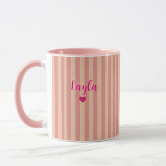 Mug Rayures roses Cadeau moderne personnalisé avec nom