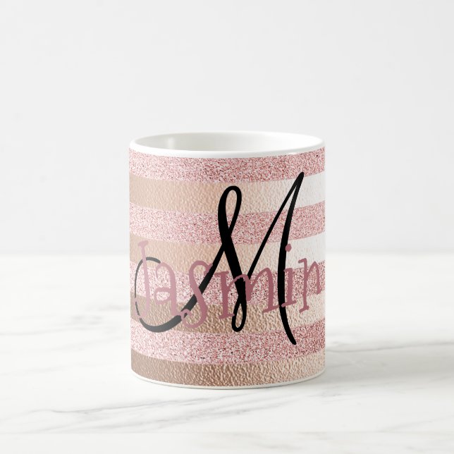 Mug Rayures roses de feuille d'or de Glitter& de Faux (Centre)