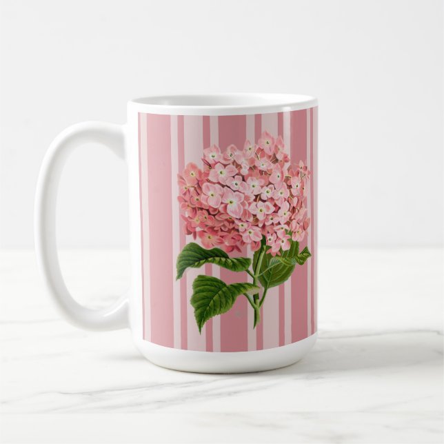 Mug Rayures roses et hortensia (Gauche)