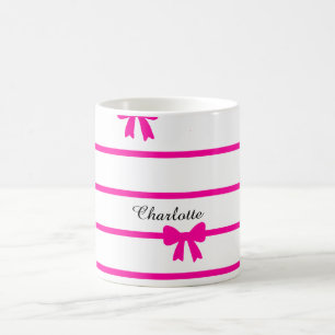 Mug Rayures roses fuchsia nœuds coquette