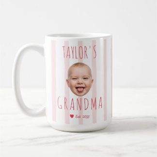Mug Rayures roses photo personnalisée et nom visage de