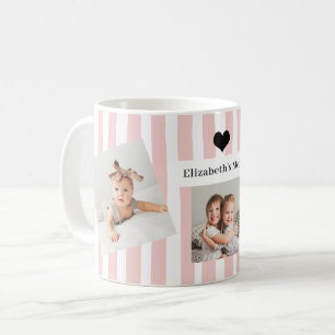 Mug Rayures roses, photos et cœur   Pour maman