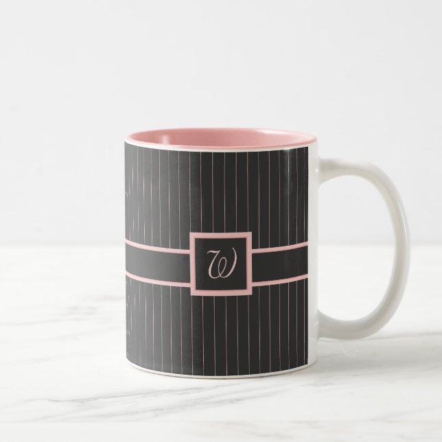 Mug rayures roses sur fond noir (Droit)