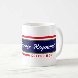 Mug rayures rouges&bleues avec son nom café-mug