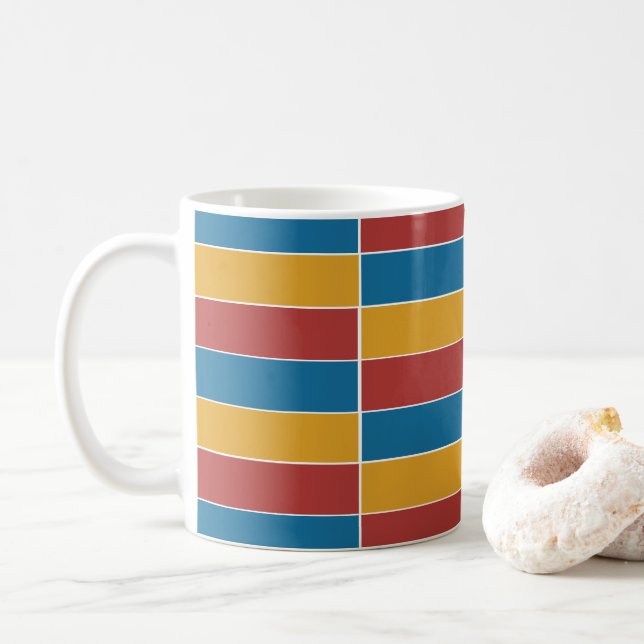 Mug Rayures rouges bleues jaunes (Avec donut)
