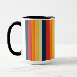 Mug rayures rouges, bleues, orange et jaunes
