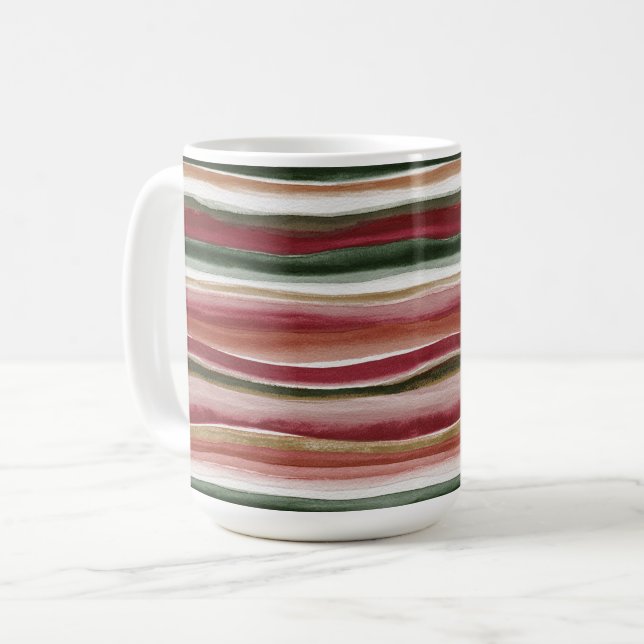 Mug Rayures rouges vertes et or blush blanc (Devant gauche)