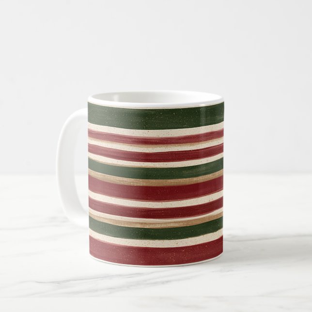 Mug Rayures Vert Rouge Crème (Devant gauche)