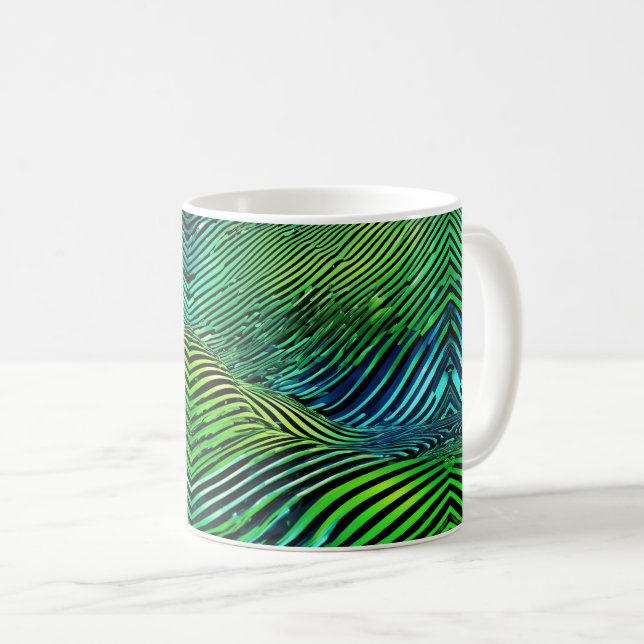 Mug Rayures vertes néon futuristes  (Devant droit)