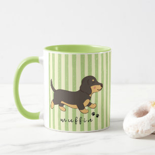 Mug Rayures Vertes Nom de Dachshund Brun Noir