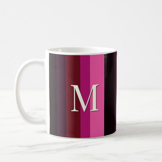 Mug Rayures Verticales Élégantes Prune Magenta Monogra (Gauche)