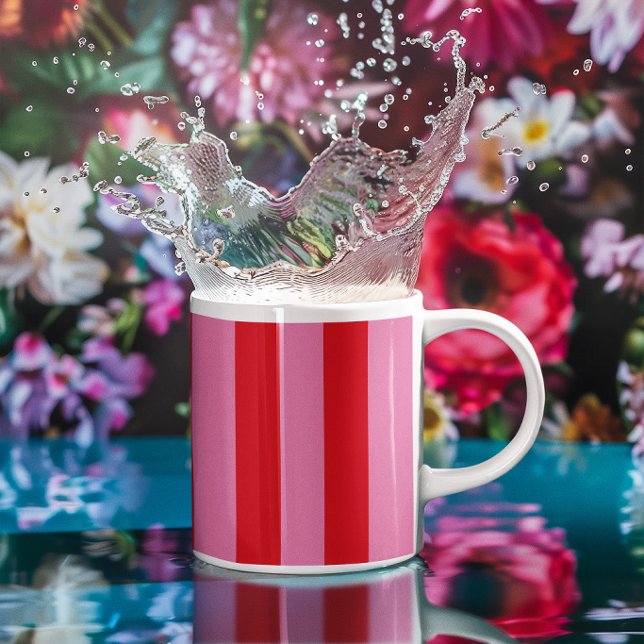 Mug Rayures verticales roses et rouges (Pink and Red Vertical Stripes Coffee Mug)