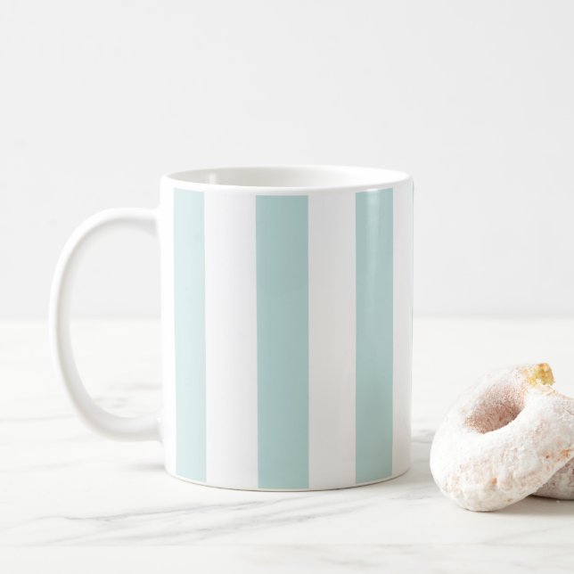 Mug Rayures verticales sarcelle pâle et blanc (Avec donut)