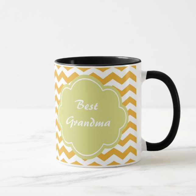 Mug rayures zigzag en chevron jaune ensoleillé vif. (Droite)