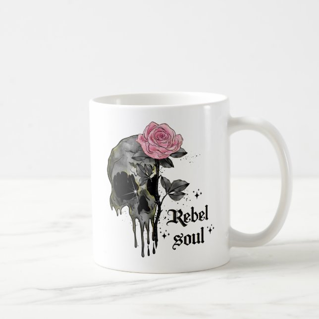 Mug Rebel Soul - Crâne gothique avec Rose rose (Droite)