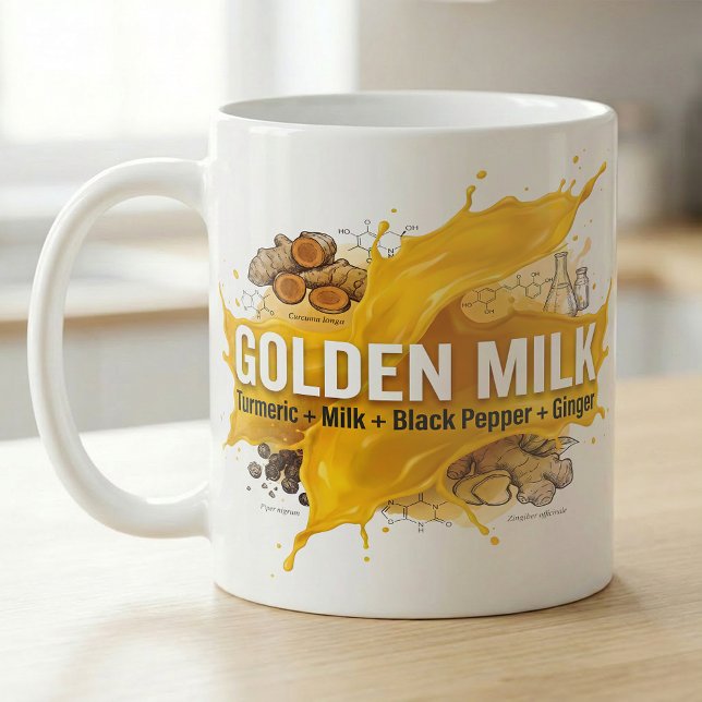 Mug Recette botanique de latte au curcuma doré (Créateur téléchargé)