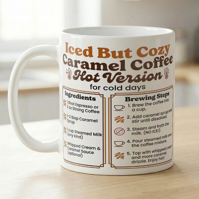 Mug Recette de Latte Caramel Glacé Mais Confortable (Créateur téléchargé)
