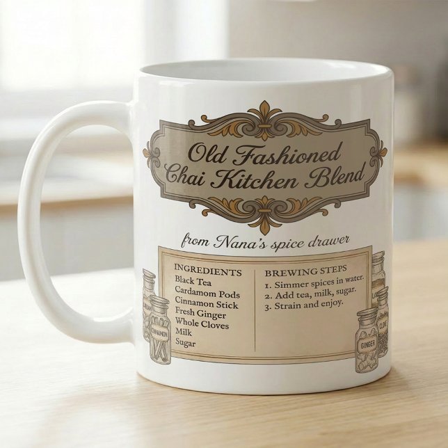 Mug Recette de mélange d'épices Chai Étiquette de gard (Créateur téléchargé)