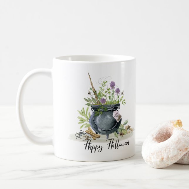 Mug Recette moderne Vintage de chaudron d'Halloween 1 (Avec donut)