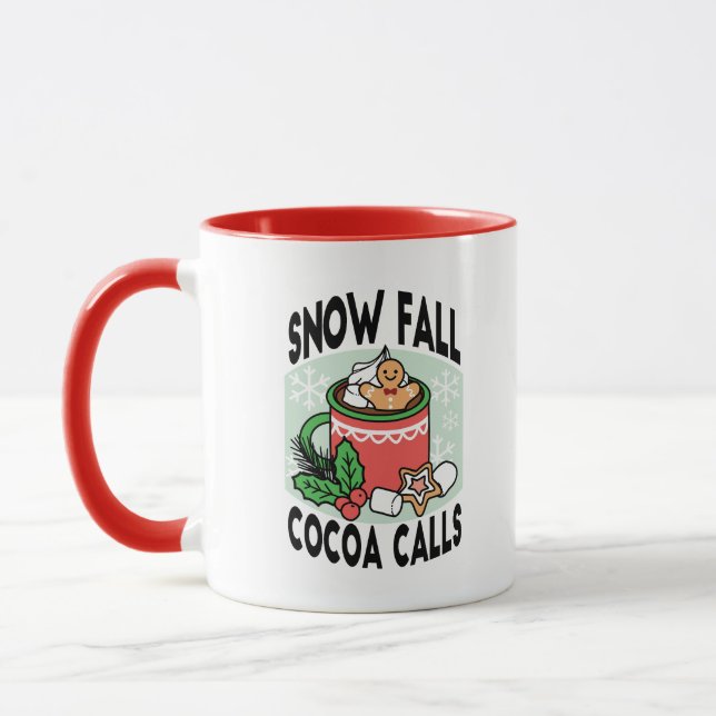 Mug Réchauffez-vous avec les appels de cacao de neige  (Gauche)