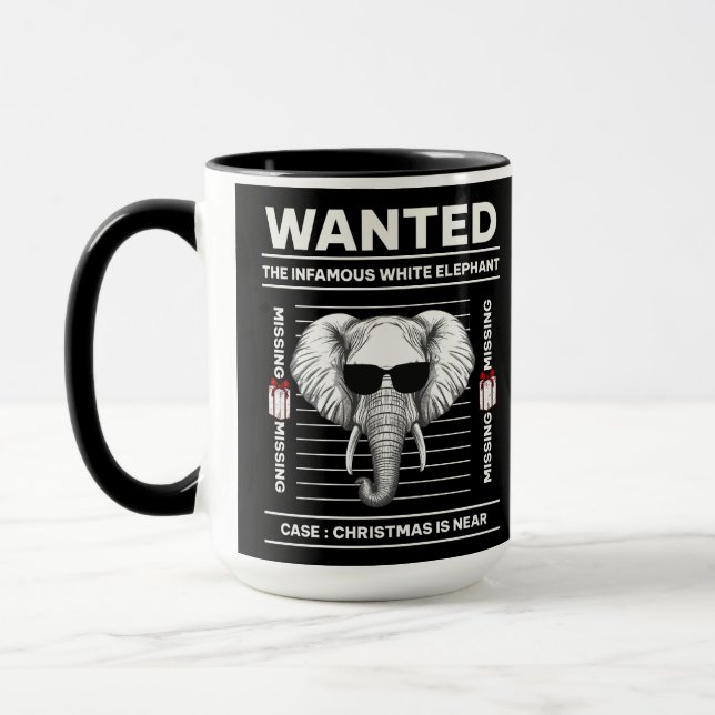 Mug Recherché blanc éléphant drôle Noël (Gauche)