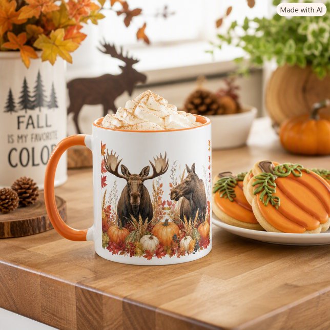 Mug Récolte d'automne Faune Orignal Feuilles oranges   (Créateur téléchargé)