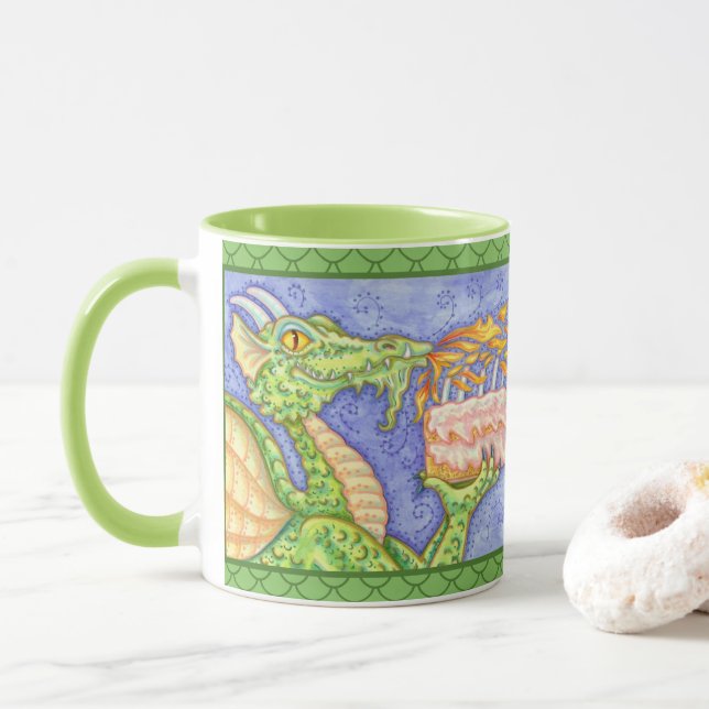 MUG RÉCOLTE D'INCENDIE DRAGON ÉCLAIRANT LES BOUGIES D' (Avec donut)