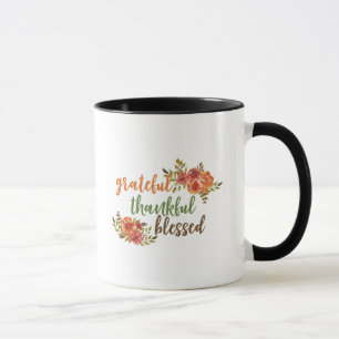 Mug Reconnaissante, Heureuse, Bienheureuse Typographie
