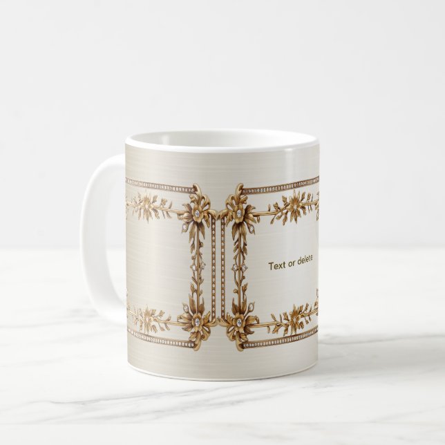 Mug Rectangle Orné de Fleurs Diamantées Dorées Brillan (Devant gauche)