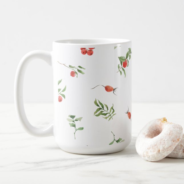 Mug Red And Green Winter Berries & Leaves Illustration (Avec donut)