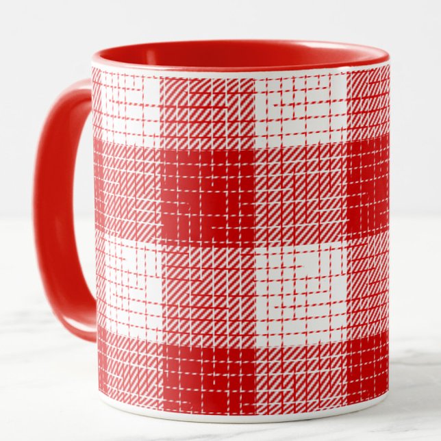 Mug Red and White Bold Checkered Plaid Design  (Créateur téléchargé)
