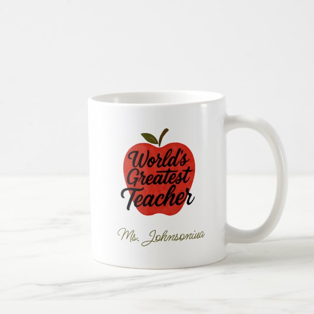 Mug Red Apple Name Meilleur Enseignant du monde (Droite)